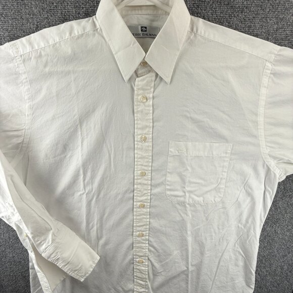 Balmain 16.5 Cotton Polyester Point White Solid Shirt Mens Long Sleeve Pocket - Picture 1 of 16